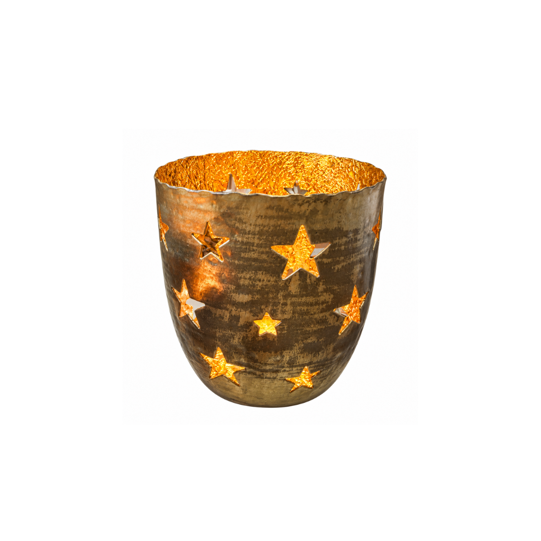 Windlicht - Sterne - Rostoptik Gold - M