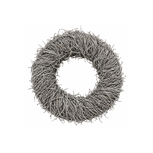 Geweißter Rebenkranz aus Naturzweigen in grau-weißer Optik, ca. 25 cm Durchmesser und 8 cm breit, für Tür-, Wand- und Tischdeko.