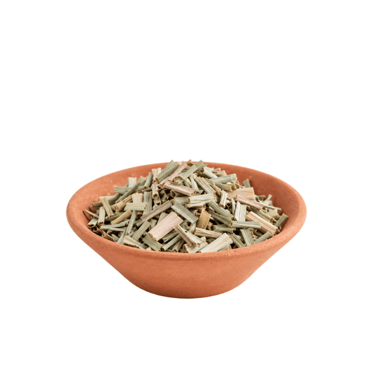 15 g loses BIO Lemongrass Räucherwerk im Tütchen mit getrocknetem Zitronengras sowie Etikett mit Bedeutung und Anwendungshinweis.