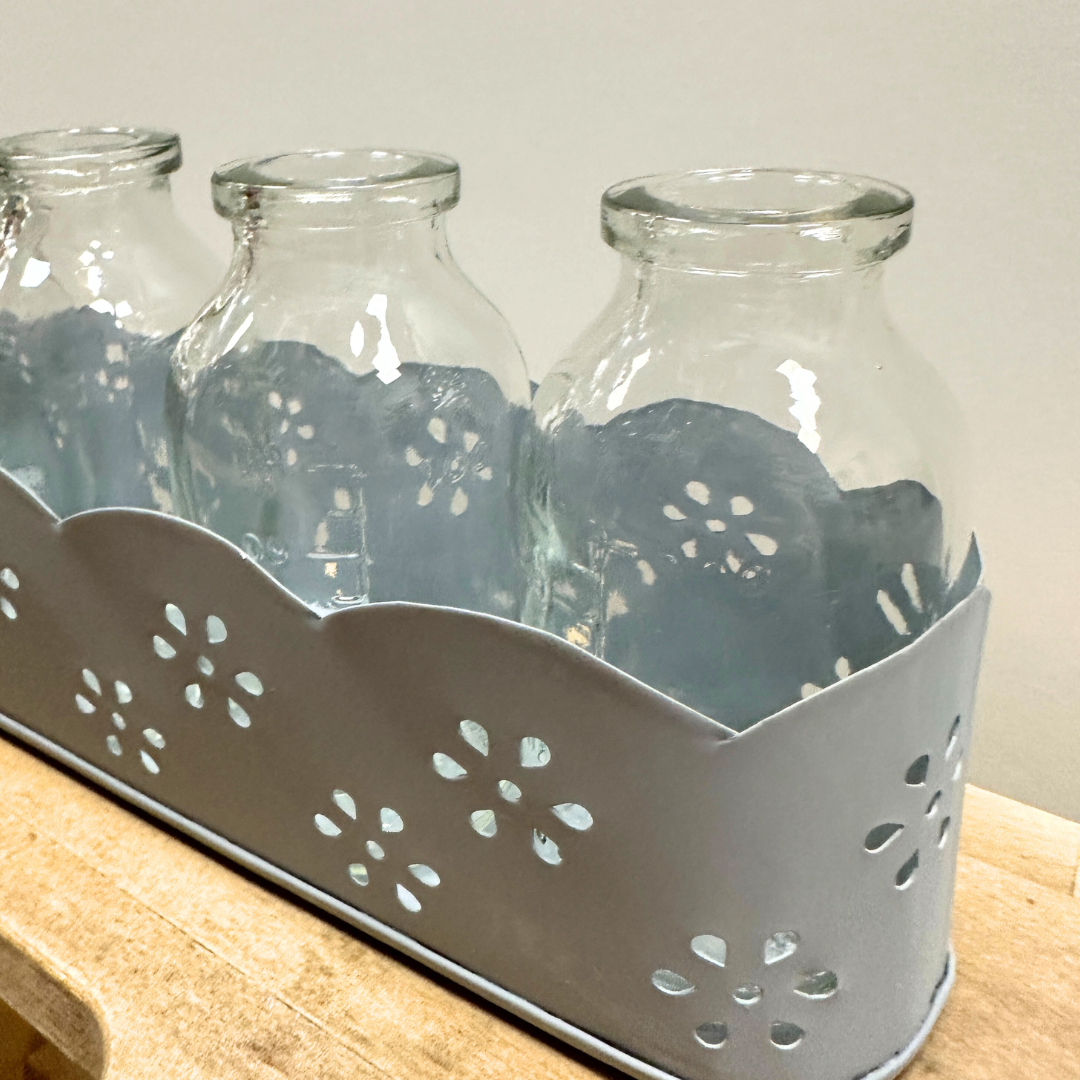 Korb mit Flaschen - Vasen Tray - Zink