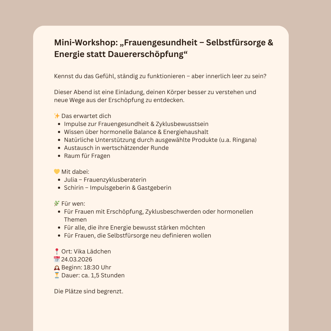 Event 24. März • Mini Workshop "Frauengesundheit Selbstfürsorge statt Dauererschöpfung"