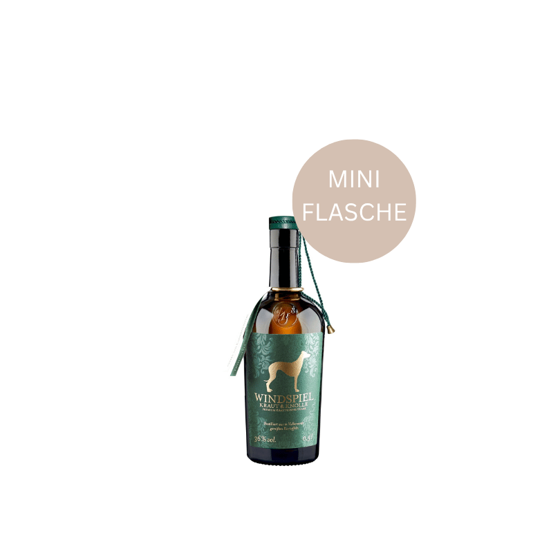 Windspiel Kraut & Knolle Premium Kräuterspirituose 36 % vol. in der 0,05-l-Miniaturflasche aus der Eifel mit Kartoffeln und ausgewählten Kräutern.