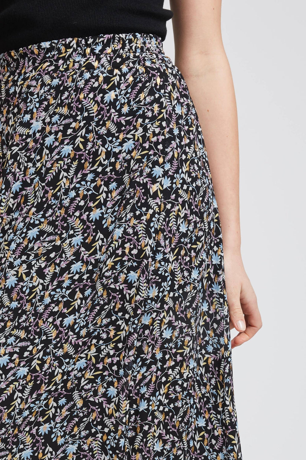 Blütenmuster Maxirock mit gold