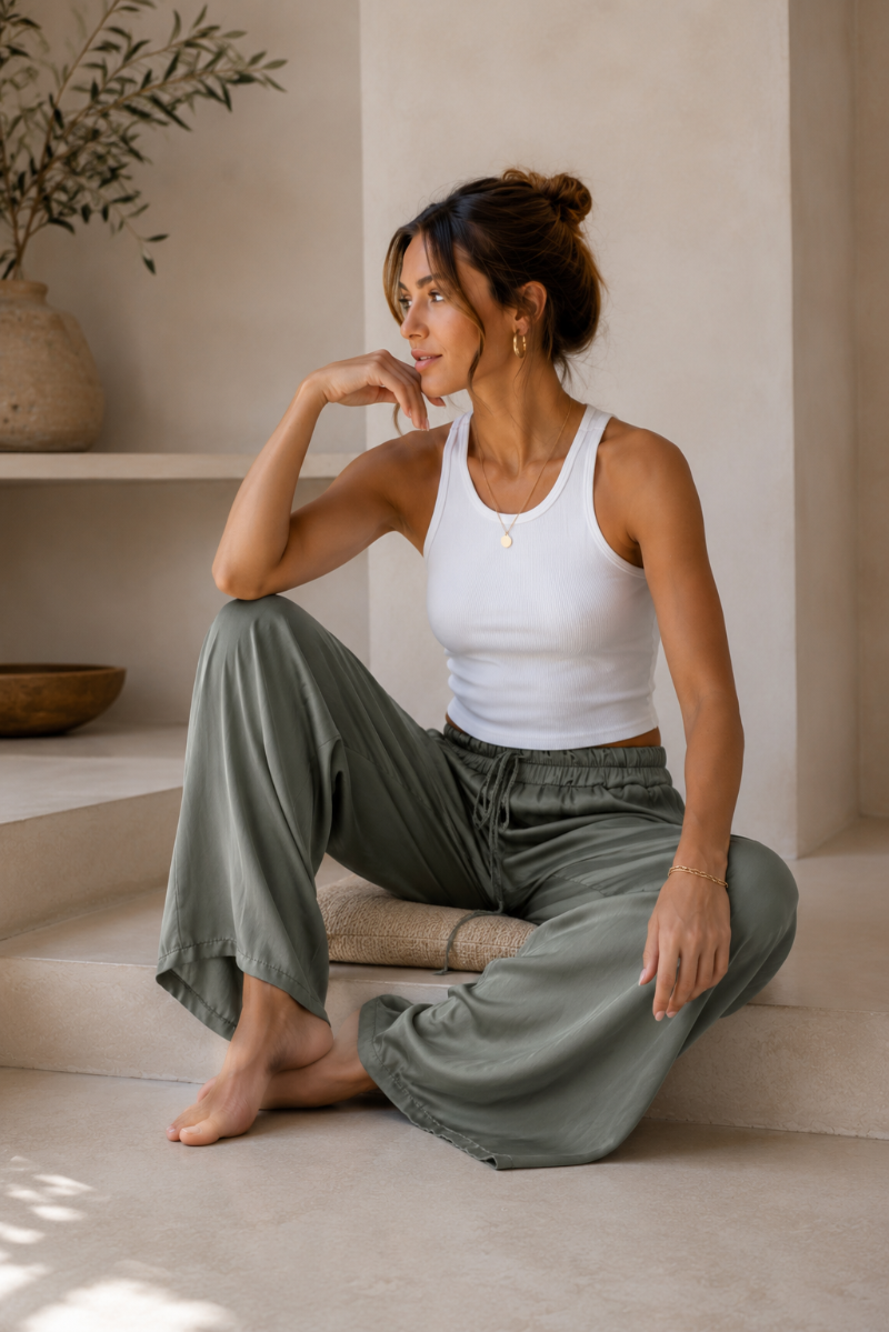 Seidenoptik Palazzo Hose gruen