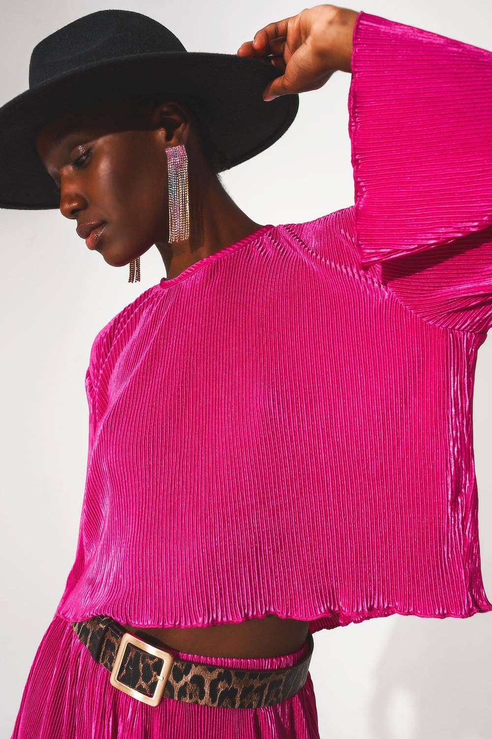 Crop-Top - FUCHSIA - plissiert
