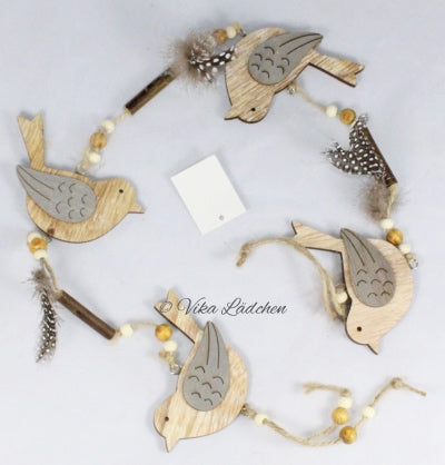 Girlande Holz - Vogel Federn