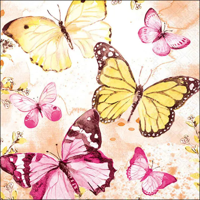 Papierserviette M - Fluttering butterflies pink
