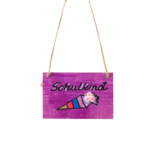 Holzschild "Schulkind" mit Zuckertüte